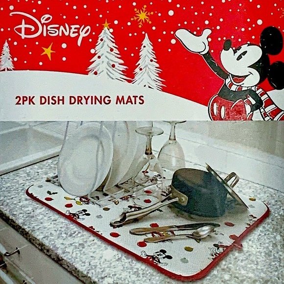 Disney Holiday Set Kitchen Drying Mats Absorbent Christmas Mickey 2 Pack Set - Picture 10 of 15